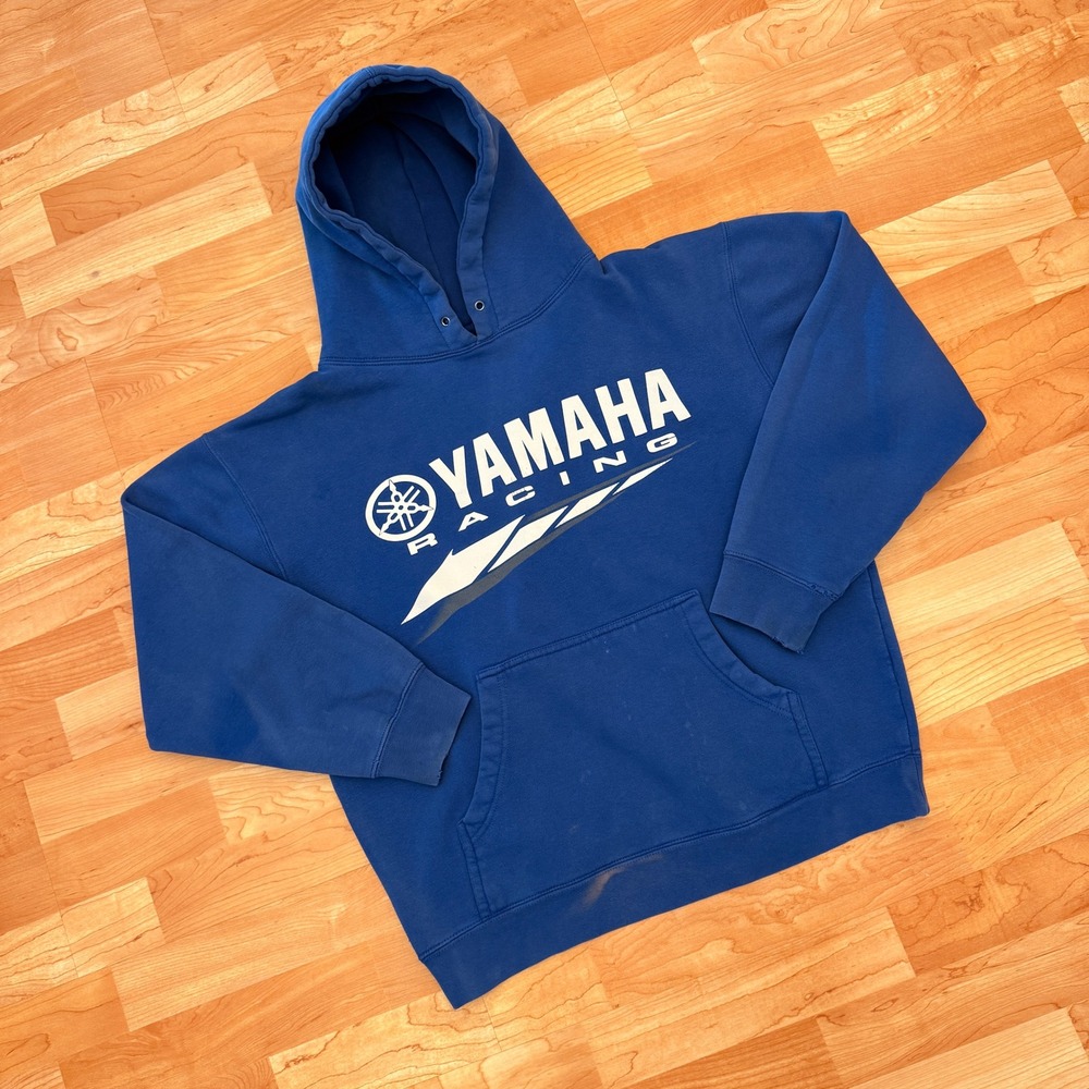 Yamaha Racing Hoodie Mens Medium Blue Graphic Pullover Sweatshirt RN99052